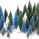 30Pcs Mini Christmas Trees Artificial Christmas Tree Bottle Brush Trees with Wooden Base for Christmas Decor Christmas Party Home Table Craft Decorations(Green+Blue+White)