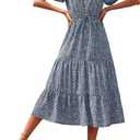 PRETTYGARDEN Floral Dress for Women 2026 Summer Casual Short Sleeve Maxi Dresses V Neck Tiered Flowy Boho Beach Sundress (XX-Large)