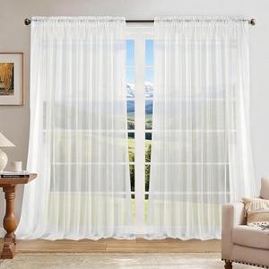 Dreaming Casa Solid Sheer Curtains Draperies White Rod Pocket 2 Panels 100" W x 96" L