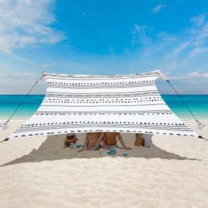 Beach Tent, Beach Canopy Sun Shade UPF 50+, Portable 1010 FT Camping Sun Shelter with Sandbags, Poles, Ground Pegs and Anti-Wind Ropes Easy Setup for Outdoor, Backyard, Picnics, Fishing