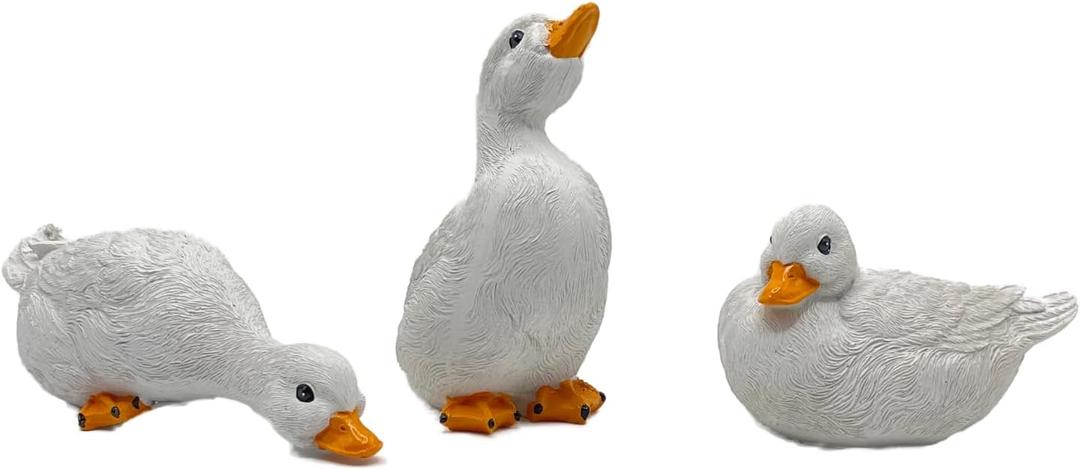 3PCS Garden Duck Statues Outdoor Decor, Garden Resin Duck Yard Decor Ornaments Goose Sculpture Statue for Pond, Fish Tank, Yard, Poolside Rockery Landscape Porch Decoration
