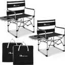 MOON LENCE Directors Camping Chair, Heavy Duty,Oversized Portable Folding Chair with Side Table for Beach, Fishing,Picnic,Lawn,Outdoor Event (Black, 2PCS)