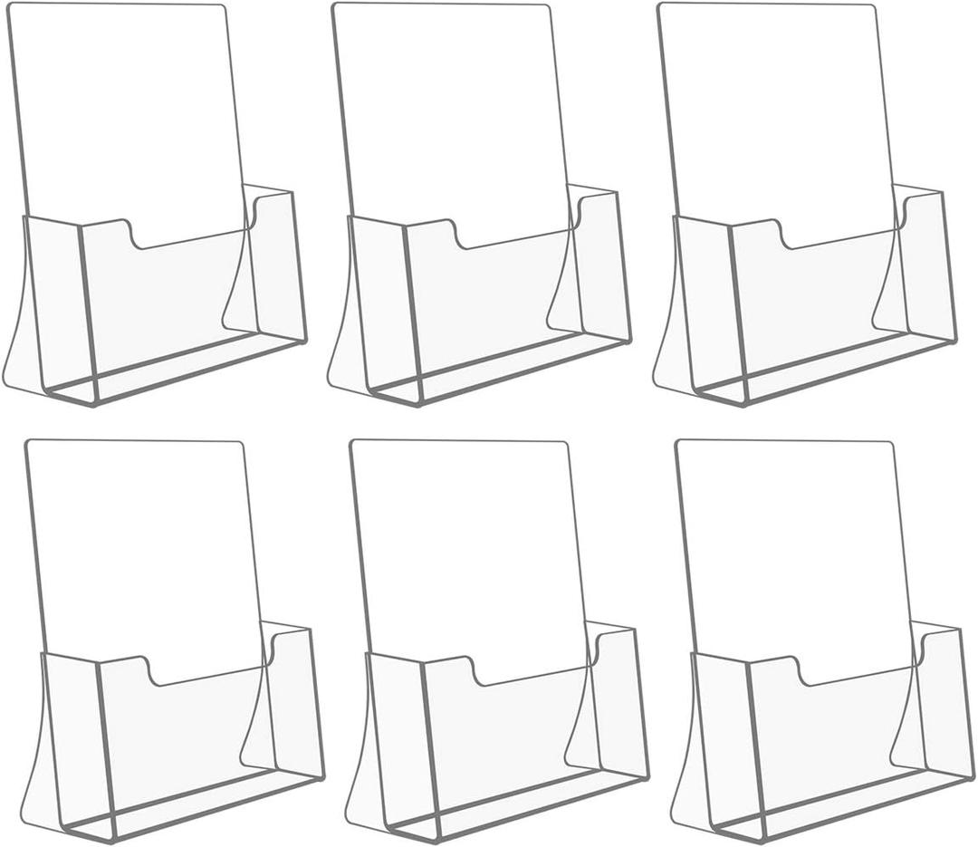 NIUBEE 6 Pack Acrylic Brochure Holder 8.5 x 11 inches, Clear Acrylic Literature Holder Plastic Flyer Display Stand, Acrylic Countertop Organizer for Magazine, Pamphlet, Booklets, Menu, Journals