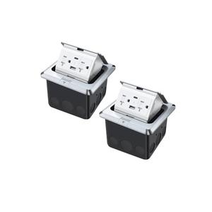 JACEPFY Floor Pop Up Outlet, Pop Up Waterproof Floor Electrical Box with 4.8A USB Chargers and 2 Outlet Receptacle Stainless Steel Cover (Type-C Silver 2pack)