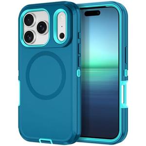 I-HONVA for iPhone 17 Pro Case [Compatible with MagSafe] Shockproof 3-Layer Full Body Protection [Without Screen Protector] Rugged Heavy Duty Cover Case for Apple iPhone 17 Pro 6.3" 2025, Turquoise