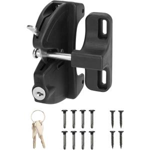 Key Lockable 2 Sided Gate Latch Key,Self Locking Gate Latch Gate Fence Lock for Outdoor Gates,Locking Gate Door Lock Fence Latch Gate Hardware for Metal,Wood,Vinyl Fence,Black Finish