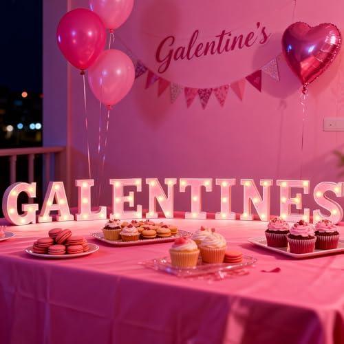 Galentines Decorations, Pink Letter Sign LED Lights Battery Powered, Girls Ladies Galentines Day Light Up Table Decor Hanging Party Decorations Indoor Outdoor