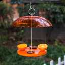 Kingsyard Oriole Bird Feeders for Outdoors Hanging, Double-Cup Jelly Platform Bird Feeder with Pegs for Orange Halves, Weather Protective Dome, Great for Attracting Orioles
