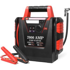 Jump Starter with Air Compressor,2000A Car Battery Jumper Starter 260 PSI Tire Inflator,6 in 1 Auto Lead-Acid Battery Booster Jump Starter for Up to 10.0L Gas or 8.0L Diesel with LED Light