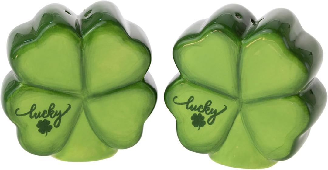 Boston International Salt & Pepper Shakers Ceramic Shaker Set for Kitchen Counter and Table, Set of 2, Lucky Heart