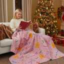 Pink Christmas Decor Blanket Candy Cane Gingerbread Xmas Throw Blankets Winter Ultra Soft Cozy Decorations for Home Sofa Couch and Bed 50x60 Inch Gifts