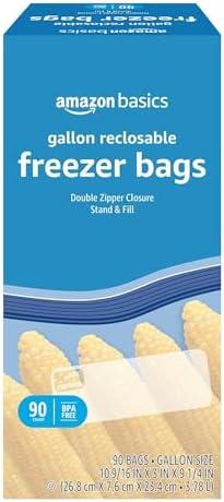 Amazon Basics Reclosable Freezer Gallon Bags, BPA Free, 90 Count (Previously Solimo)