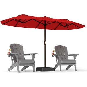 PatioKingdom 15FT Large Patio Umbrella with Base, Double Sided Rectangular Outdoor Umbrella with Sturdy Fiberglass Ribs, Market Umbrella for Pool,Garden,Backyard,Deck (Red, 15FT)