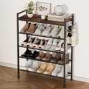 5 Tier Shoe Rack, Shoe Rack for Entryway with Hook, Shoe Organizer with Adjustable Mesh Shelves, Metal Shoe Storage, Closet, Bedroom Living Room Garage