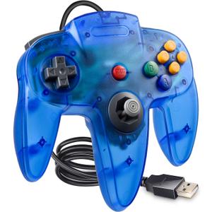 KIWITATA Classic N64 USB Controller for PC, Retro N64 Wired Remote Game Pad Joypad Controller for Windows XP 7 8 11 & MAC & Raspberry Pi (blue)