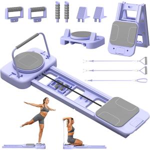 Premium Pilates Reformer with Pilates Board, Multifunctional Pilates Equipment for Home Gym Full Body Workout, Foldable Fitness Training Machine for Core Strength & Balance Exercise (Purple)