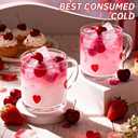 2 Pcs Valentine's Day Icon Glass Cups 14oz Heart Icon Mugs with Handle Clear Drinking Glasses Double Old Fashioned Hand Blown Cocktail Glassware for Women Valentine Party Birthday Gift