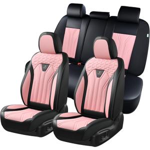 FLORICH Leather Seat Covers Pink Car Seat Covers Full Set Car Seat Protectors 5 Seats Driver Seat Covers Fit for Most Cars Trucks SUV