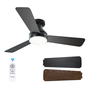 Amico Ceiling Fans with Lights, 42 inch Low Profile Ceiling fan with Light and Remote Control, Flush Mount, Reversible, 3CCT, Dimmable, Noiseless, Black Ceiling Fan for Bedroom, Indoor/Outdoor Use