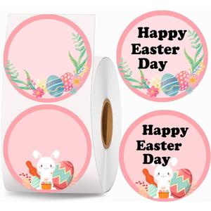2 x 500pcs 2 Inch Easter Themed Direct Thermal Labels Thermal Stickers | Self-Adhesive Round Direct Thermal Labels for Thermal Label Holiday and The Easter's Day Party