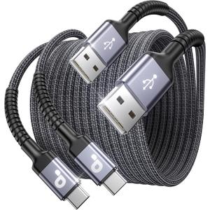 USB A to USB C Cable 15FT Extra Long, USB C Cable Fast Charging, Upgraded Extra Durable Braided USB C Cord for iPhone 17 16 15 Pro Max, MacBook Pro, Sam sung Galaxy S10 S9 Plus, LG and More-2Pack