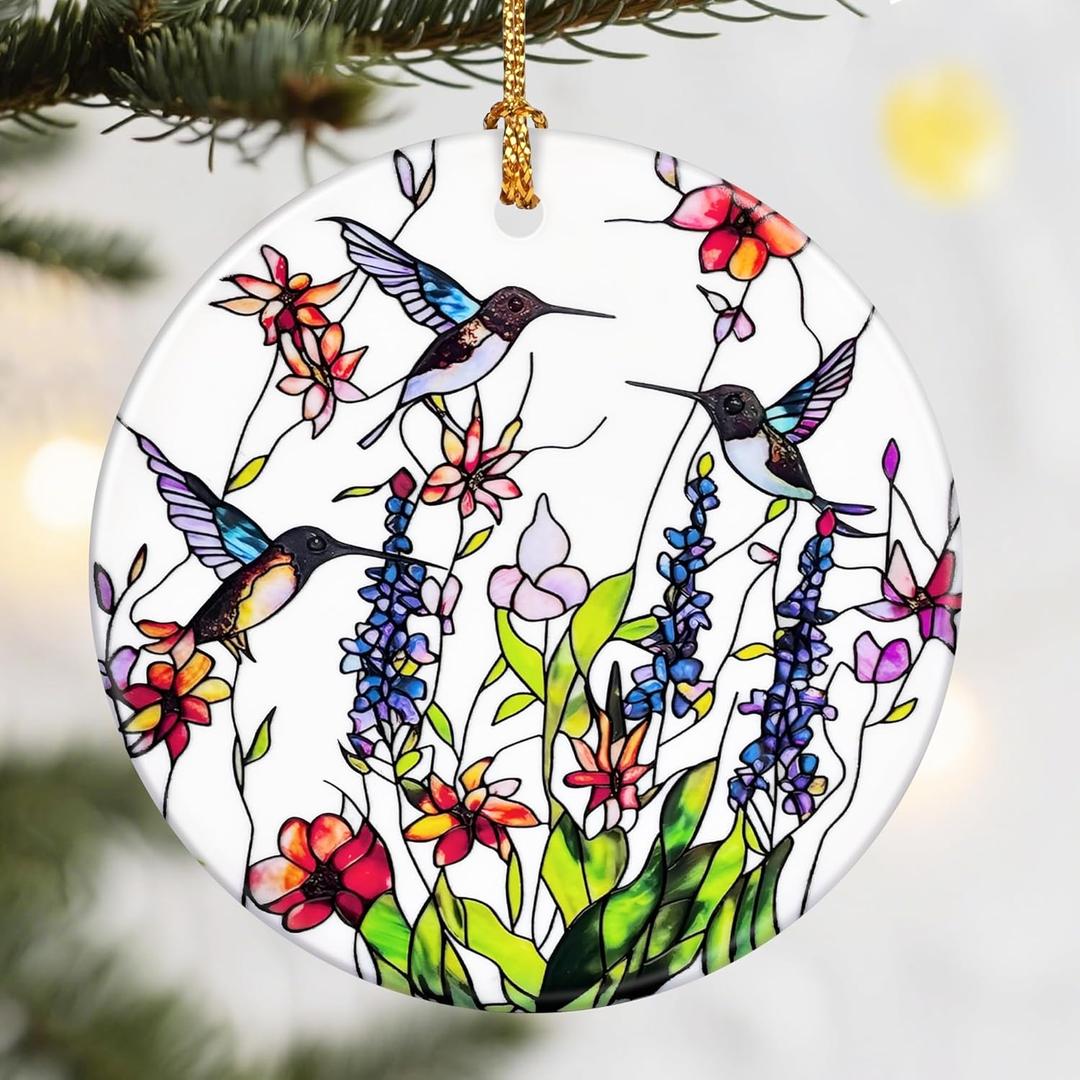 Christmas Ornaments, Dodosky 2.8in Ceramic Hummingbirds Xmas Decor, Christmas Tree Ornaments, Xmas Decorations for Tree, Holiday Ornament, Gift Ideas, Hummingbird Gifts, Gifts for Women, Bird Lovers, 4 Pack