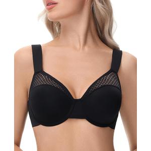 Minimizer Bras for Women Full Coverage Plus Size T-Shirt Bra with Underwire Support for Heavy Breast Black 38E (Black)