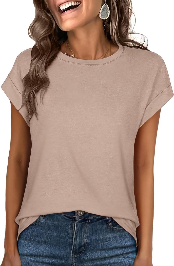 ANRABESS Womens Tops Summer Cap Sleeve Basic Tee Shirts 2026 Trendy Loose Fit Casual Dressy Business Work Tshirts Clothes (S)