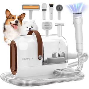 HEAPETS Dog Grooming Vacuum Kit - 3L Vacuum with 7 Tools, Low Noise Electric Clipper and Brush for Pet Shedding at Home, White