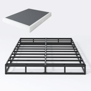 SHLAND Queen Box Spring 7 Inch Low Profile Queen Size Bed Base, 3000 lbs Black Heavy Duty Metal Mattress Foundation with Easy Clean Fabric Cover, Easy Assembly