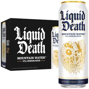 Liquid Death, Still Mountain Water, 8-Pack (19.2oz Cans), Real Mountain Source, Infinitely Recyclable Ice-Cold Cans, American Made, BBD 09/16/2027