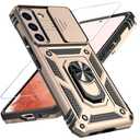 SunStory Phone Case for Samsung Galaxy S22 Plus 5G Case with HD Screen Protector & Slide Camera Cover & Rotated Ring Kickstand, Military-Grade 2 in 1 Phone Case for Galaxy S22 Plus 6.6",Gold