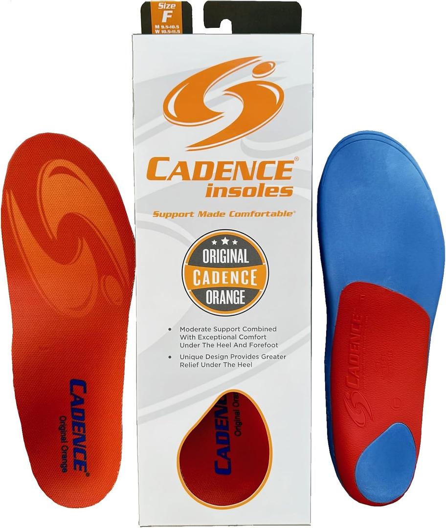Cadence Insoles Orthotic Shoe Insoles, Orange, Men's 6.5-7.5, Women's 7.5-8.5