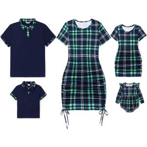 PATPAT Matching Family Outfits Mom and Me Matching Outfits Short Sleeve Round Neck Midi Shirt Dress (S)