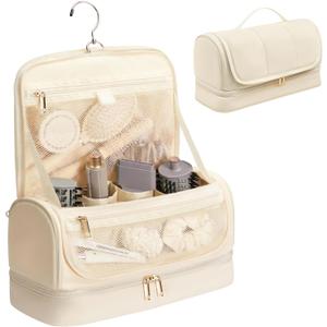 Hanging Hair Tool Organizer for Dyson Airwrap and Shark FlexStyle, Water-Resistant Travel Case with Removable Divider, Storage Bag for Attachments, Cream
