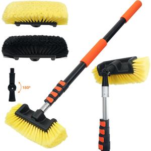 12FT Car Wash Brush with Long Handle, Car Cleaning Brush with 12" Soft Bristle and 12" Hard Bristle, 3-12Ft Telescopic Pole for Scratch-Free Cleaning Truck,RV, Boats,House Siding,Floors,Solar Panels