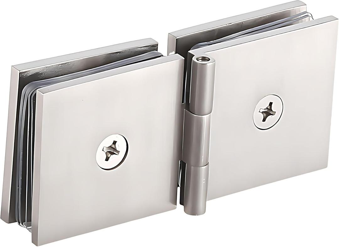 Frameless Shower Door Hinge Glass to Glass 180 Degree, Solid Brass Shower Glass Hinge for 5/16" to 1/2" (8-12mm) Tempered Glass, Heavy Duty Shower Door Replacement Hinge, Brushed Nickel