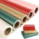NESCCI Matte Wrapping Paper,Solid Color Pearly-Lustre Paper-5 Roll,17 Inches X 32.8 Feet Per roll.Gift Wrapping Paper,Perfect for Wedding,Valentine's Day,Birthday, Christmas,Baby Shower (Dark Green & Gold & Red & Pink & Off White)