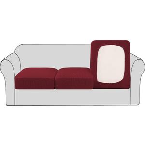 H.VERSAILTEX Super Stretch Couch Cushion Covers Sofa Cushion Slipcovers Jacquard Fabric Individual Seat Couch Slipcover Sets for Pets with Elastic Bottom(3 Packs Cushion Sofa Covers, Burgundy Red)