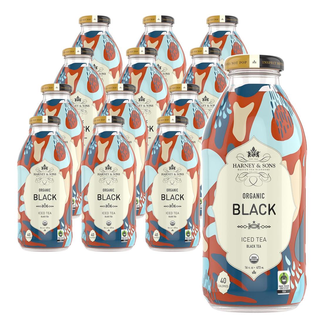 Harney & Sons Organic Black Iced Tea, Glass Bottles,16 oz bottles (Pack of 12) BBD: 07/30/27