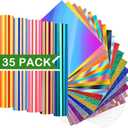 WRAPXPERT Holographic Permanent Vinyl Adhesive 35 Sheets Bundle-24 Vinyl Sheets 12"x12" & 6 Grid Transfer Paper & 5 Vinyl Layer Ppaer Compatible with All Crafters (01 Pack)