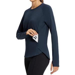 baleaf Women's Thermal Tops Fleece Lined Shirts Long Sleeve Cold Weather Running Gear Workout Zipper Pocket Thumbholes (Medium, 01-navy)