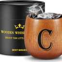 Personalized Gifts for Men Husband Dad Boyfriend, Initial Charred Wooden Bourbon Drinking Glass & Whiskey Glasses Gift, Fathers Day Birthday Gifts for Men Dad Husband Brother Him (C)