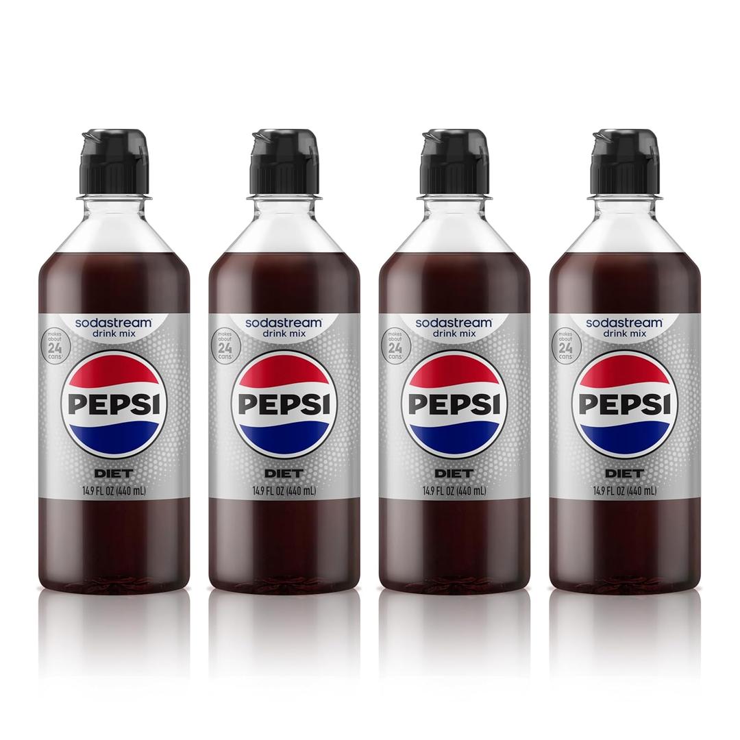 SodaStream Diet Pepsi New Pour Bottle Beverage Mix (440ml, Pack of 4) (EXP 03/15/27)