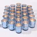 LETINE Blue Votive Candle Holders Set of 36 -Mercury Glass Candle Holders for Wedding & Baby Shower Decor - Ideal for Bridal Shower & Centerpieces for Tables