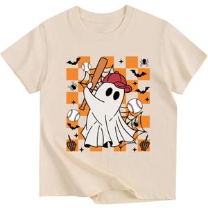 Toddler Halloween Shirts for Boys Girls Ghost Playing Baseball Retro Halloween Tee 2-3 Years