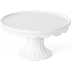 Martha Stewart Patterson 10" Round White Stoneware Pedestal Cake Stand, 5.1" Tall - Fits 9" Cakes | Elegeant Display Plate Stand for Parties, Weddings & Desserts
