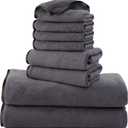 Cosy Family Microfiber 8-Piece Towel Set, 2 Bath Towels, 2 Hand Towels, and 4 Wash Cloths, Ultra Soft Highly Absorbent Towels for Bathroom, Gym, Hotel, Beach and Spa (Dark Grey)