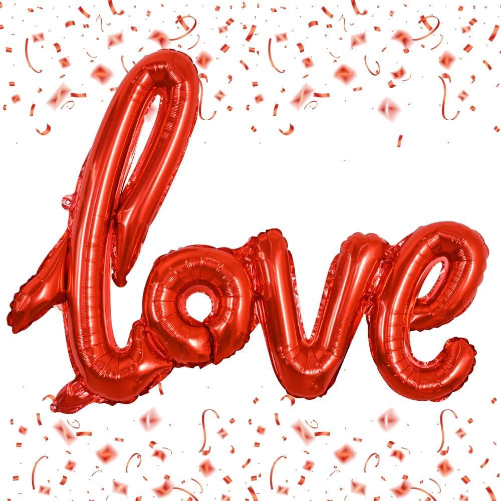 TONIFUL Valentine's Day Balloons Large Red LOVE Foil Banner,42 Inch Mylar Foil Letters Balloons Reusable Material for Wedding Bridal Shower Anniversary Engagement Party Decorations Supplies