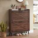 Barnyatoh Shoe Storage Cabinet,Farmhouse Shoe Organizer with 2 Flip Drawers & Barn Door Design,Freestanding Hidden Slim Narrow Shoe Rack Cabinet for Entryway,Foyer,Hallway,Walnut